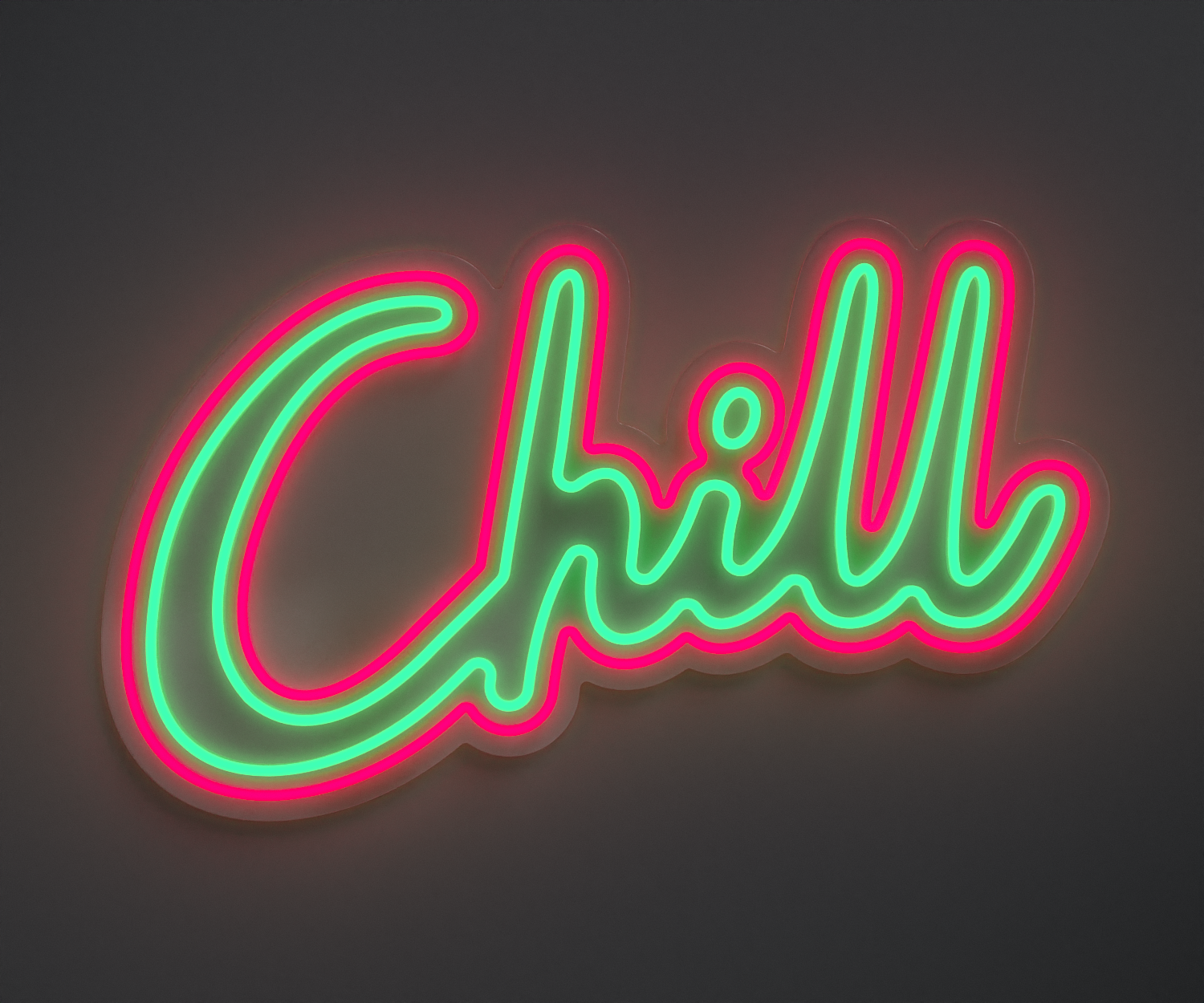 pink and aquamarine neon sign that says chill