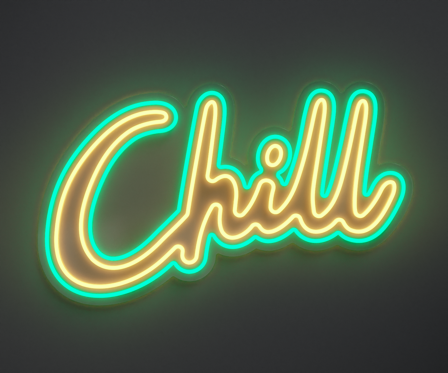 turquoise and warm white neon sign that says chill
