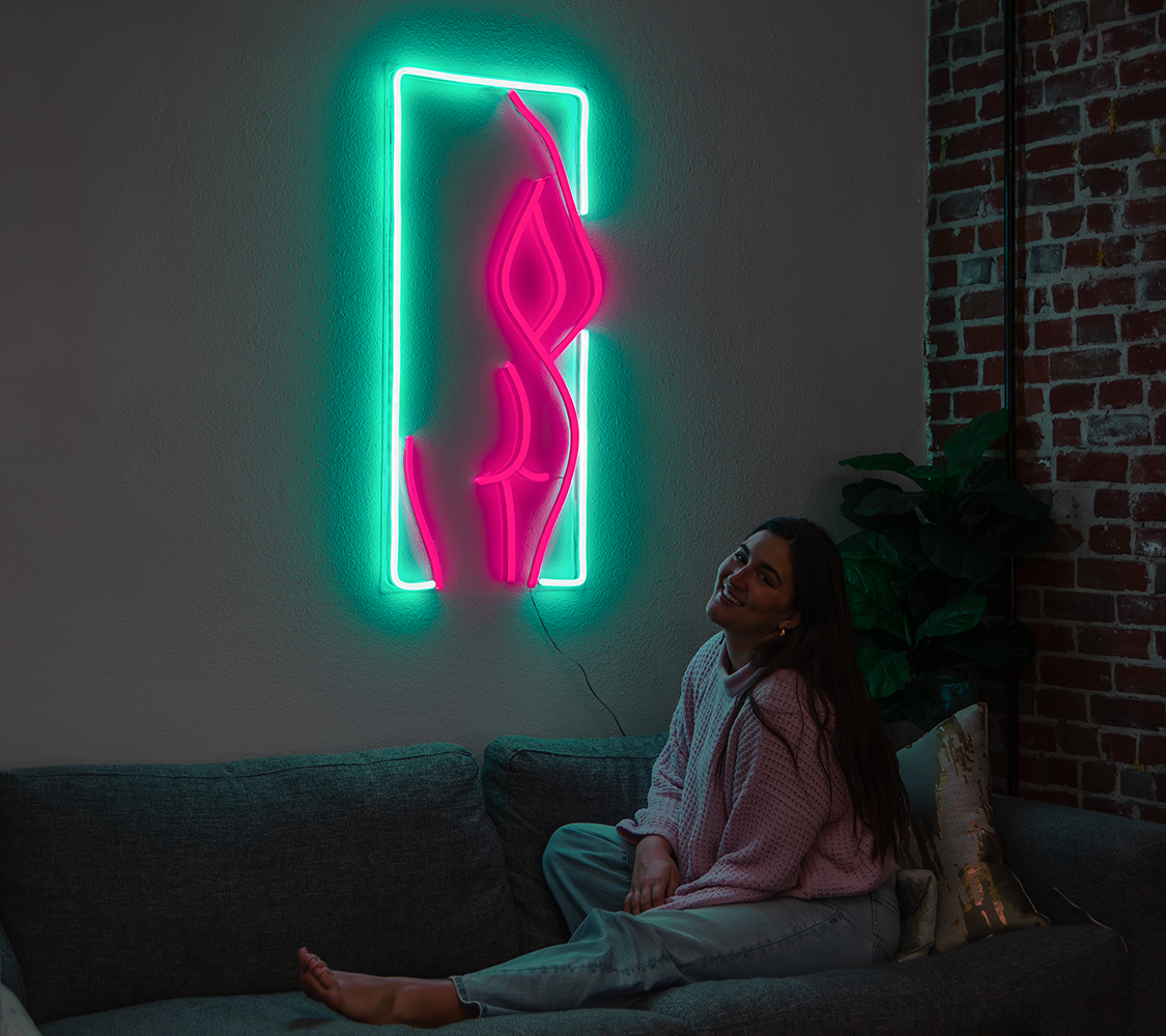 Girl with aesthetic neon sign