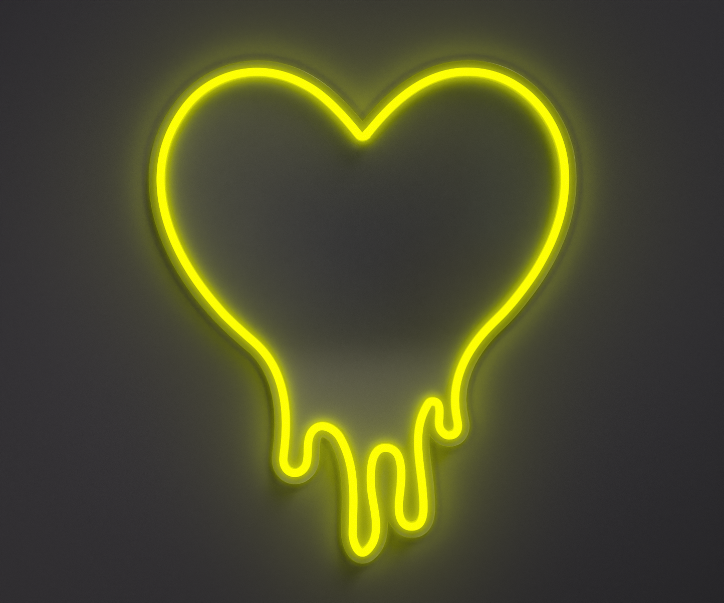 bright yellow melting heart neon sign