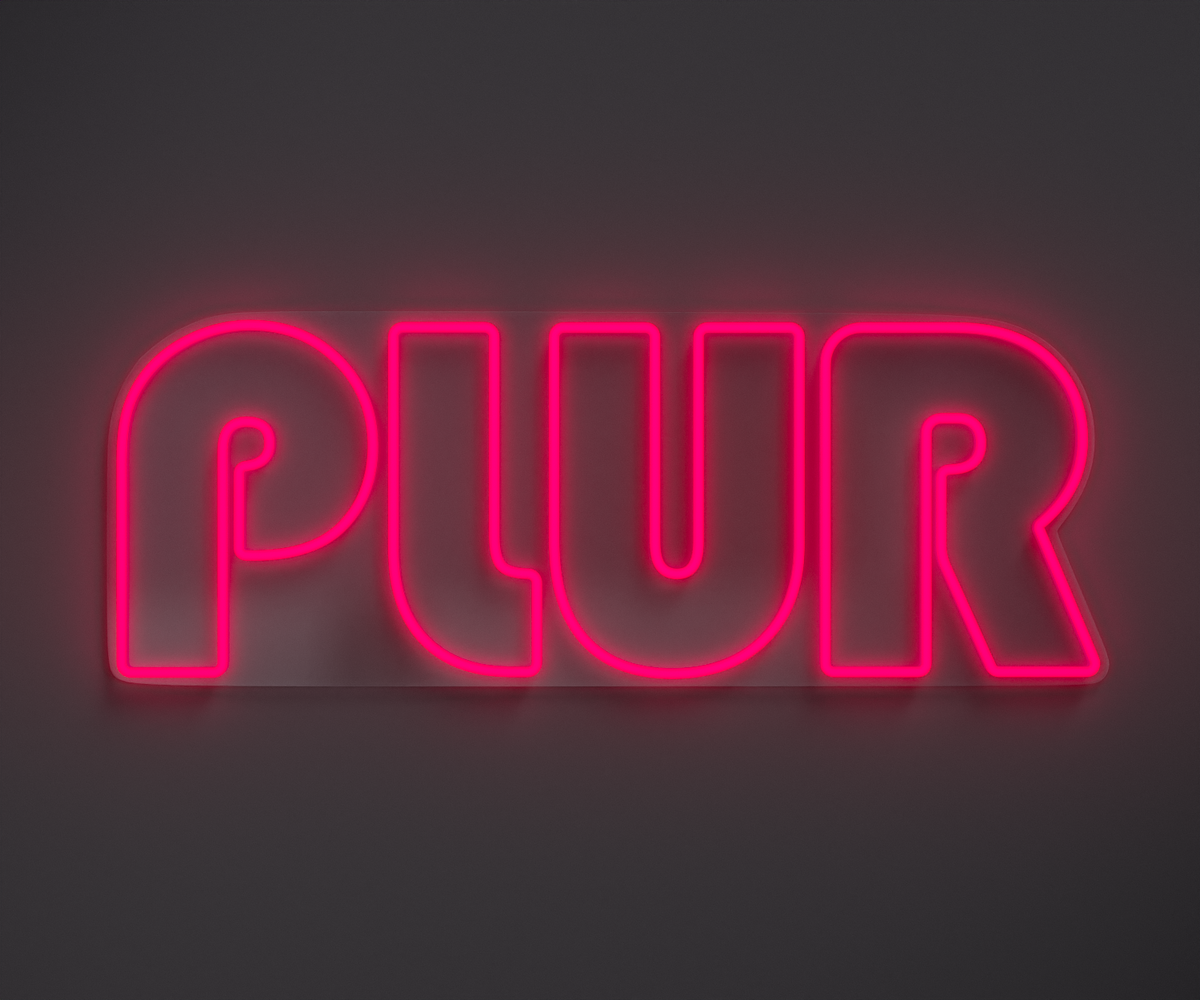 pink PLUR neon sign