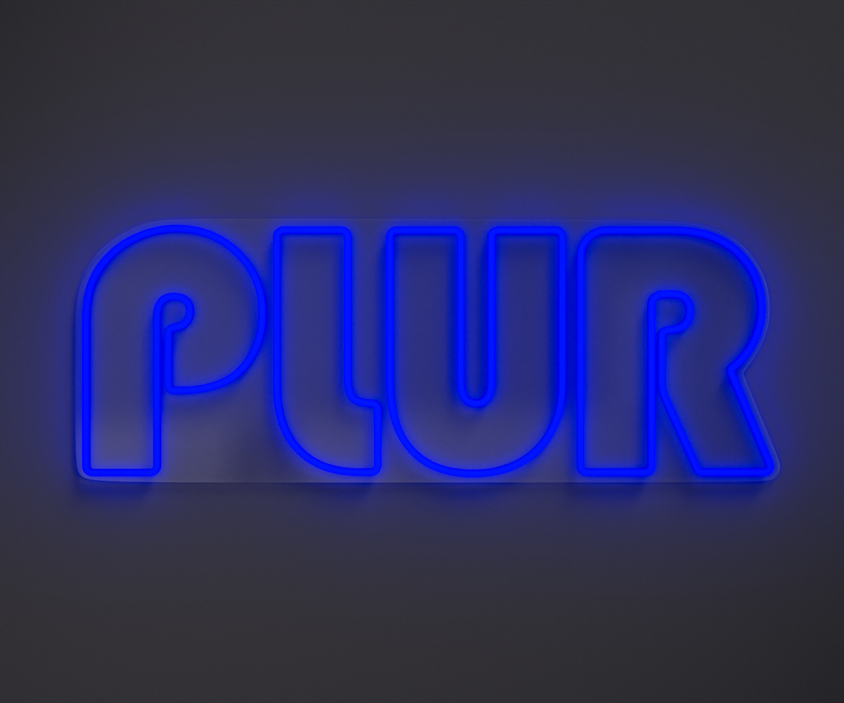 blue PLUR neon sign