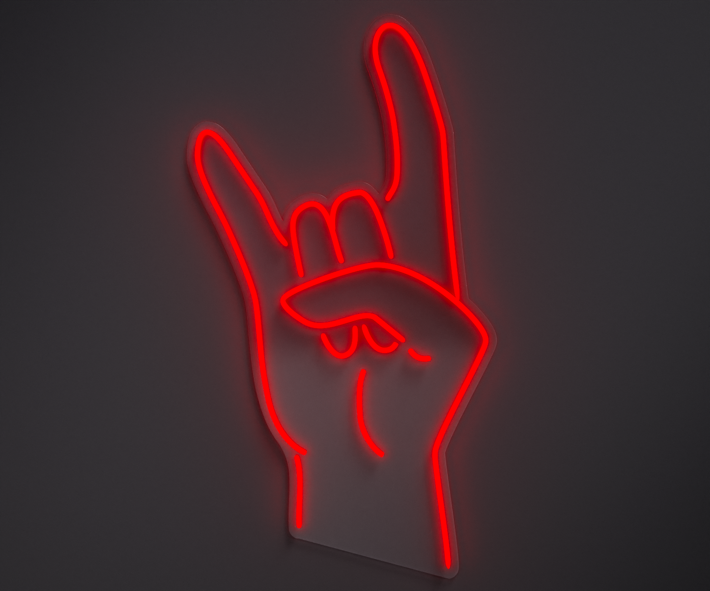 red neon sign of a rock hand