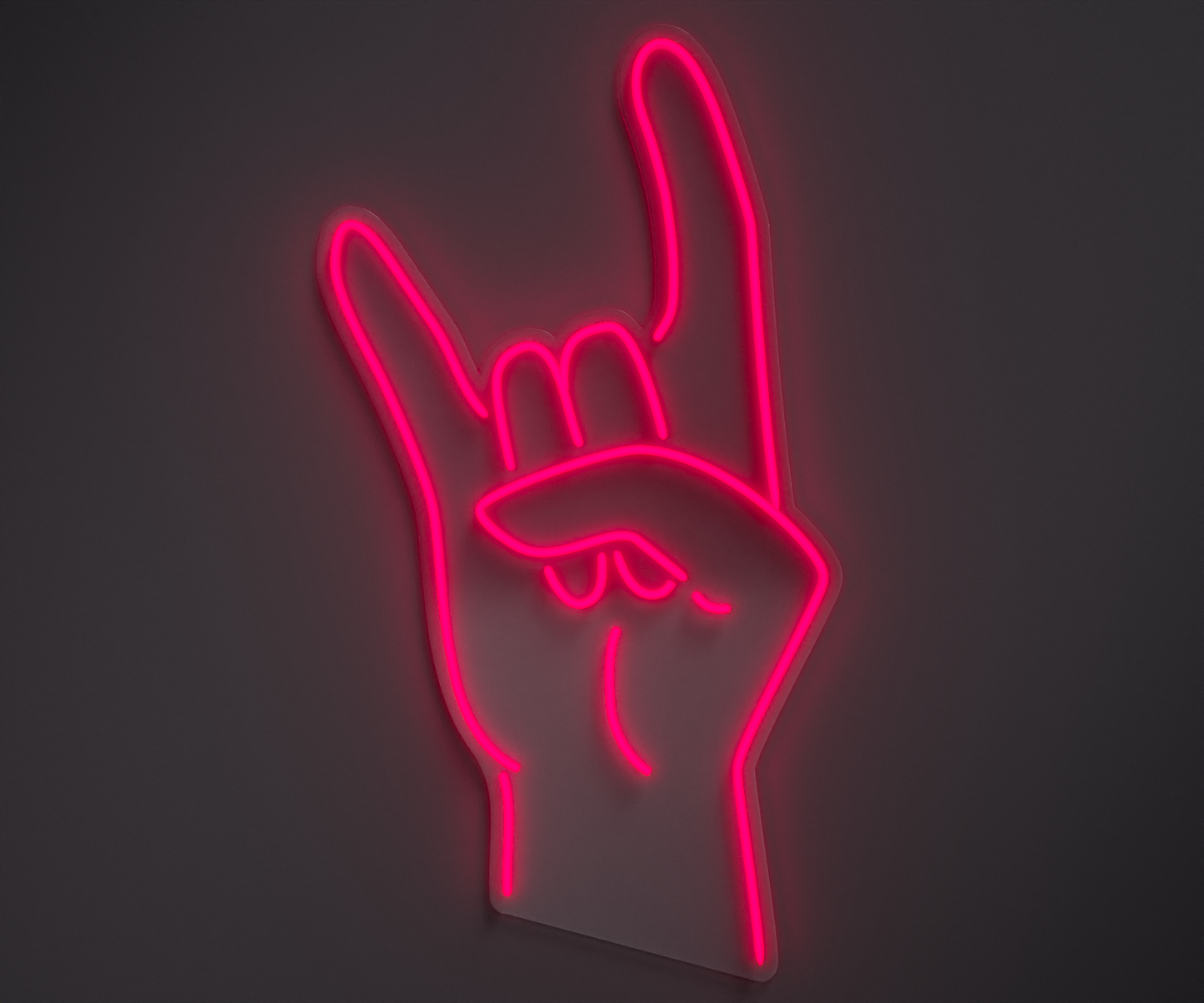 pink neon sign of a rock hand