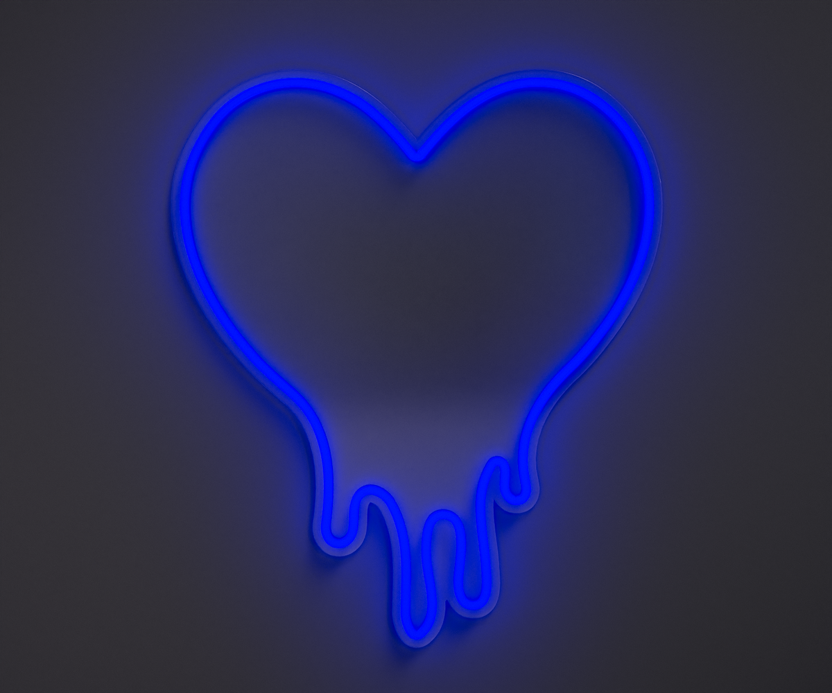 blue melting heart neon sign