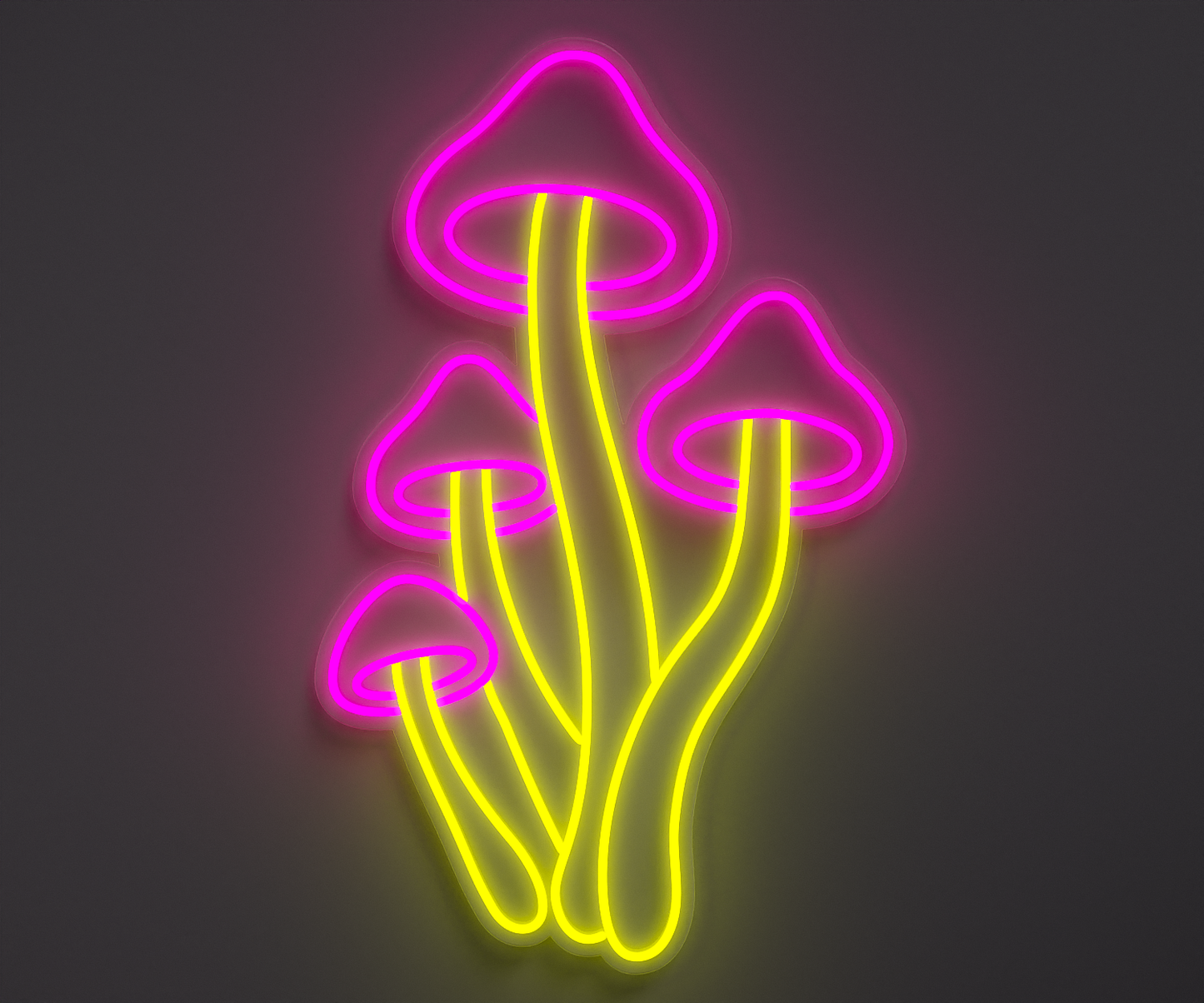pink and bright yellow magic mushroom neon sign