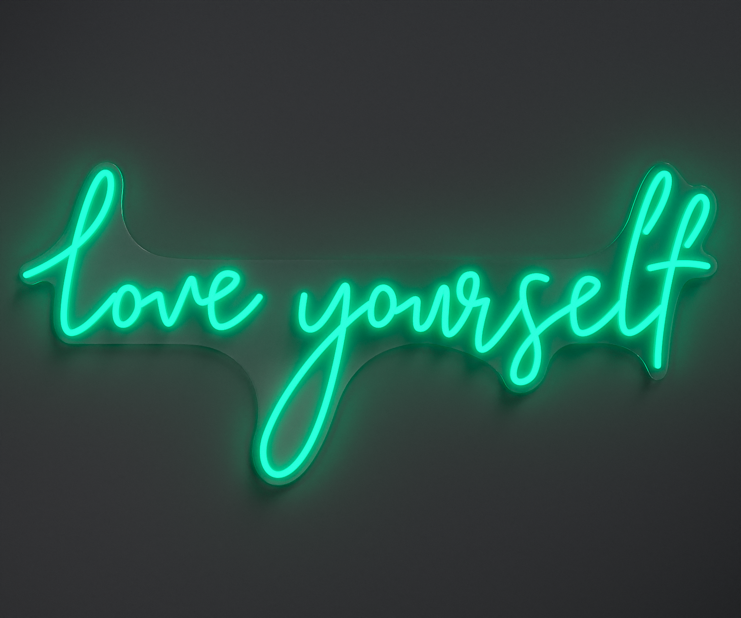 turquoise neon sign that says love yourself