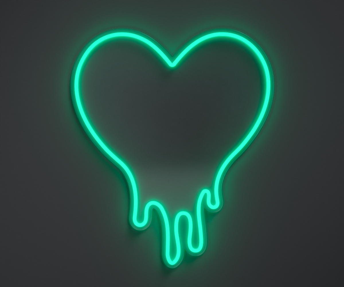 turquoise melting heart neon sign