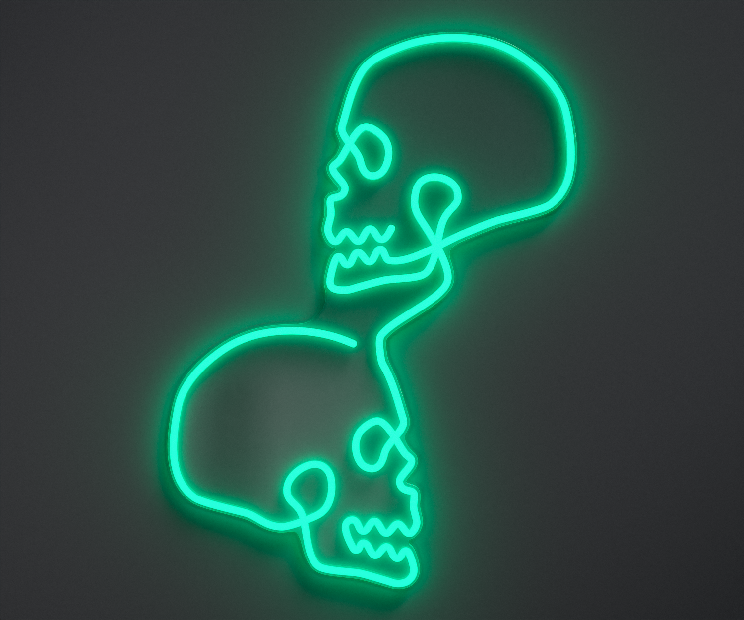 a turquoise skull neon sign