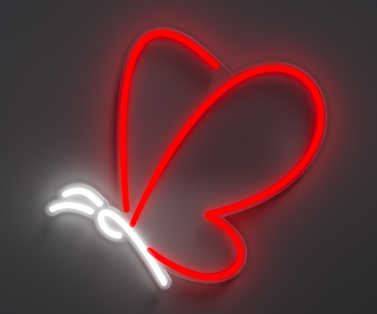 white and red butterfly neon sign