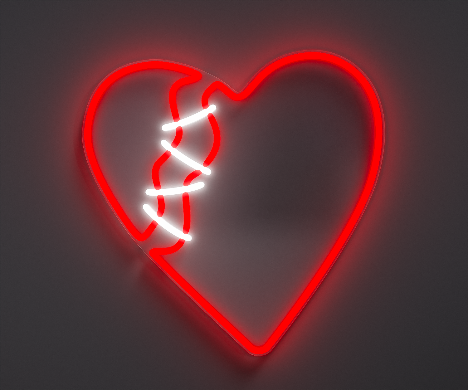 red broken heart neon sign