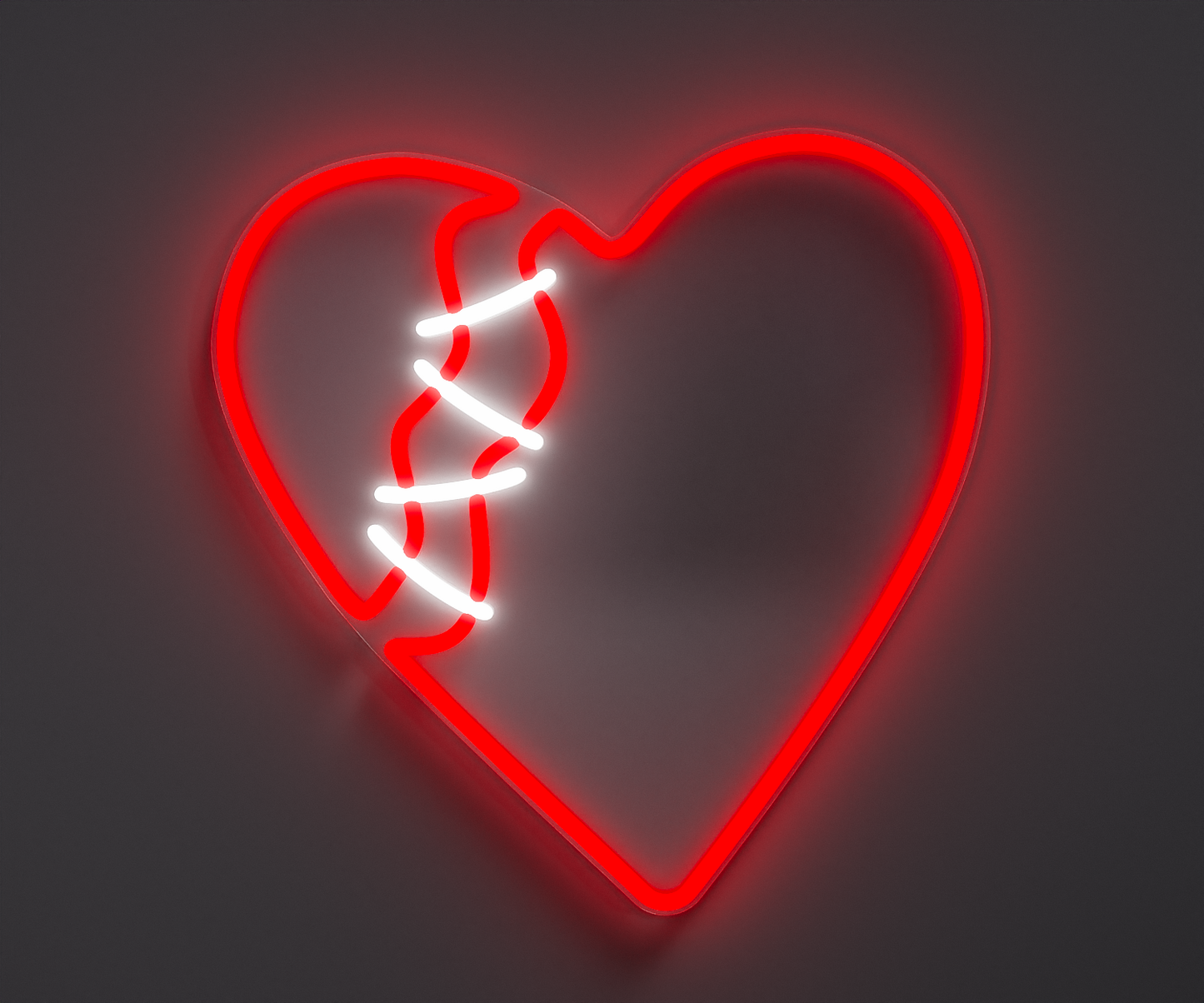 red broken heart neon sign