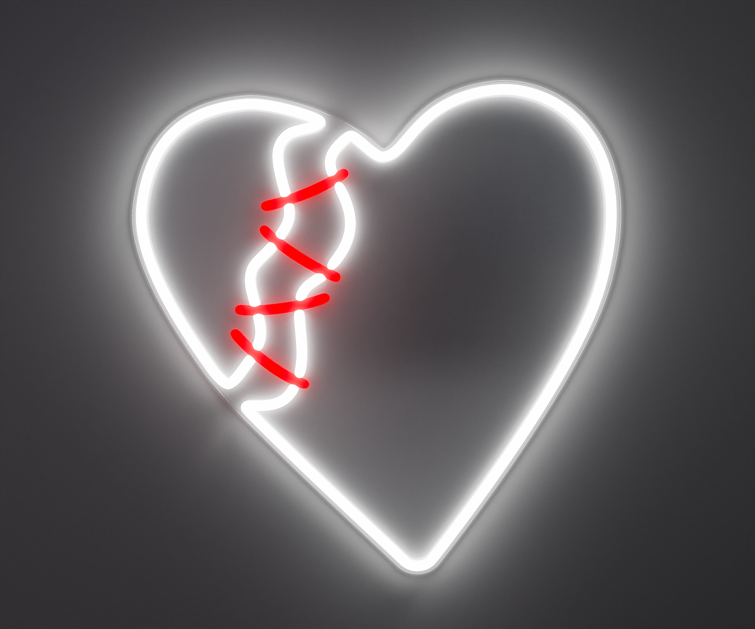 white broken heart neon sign