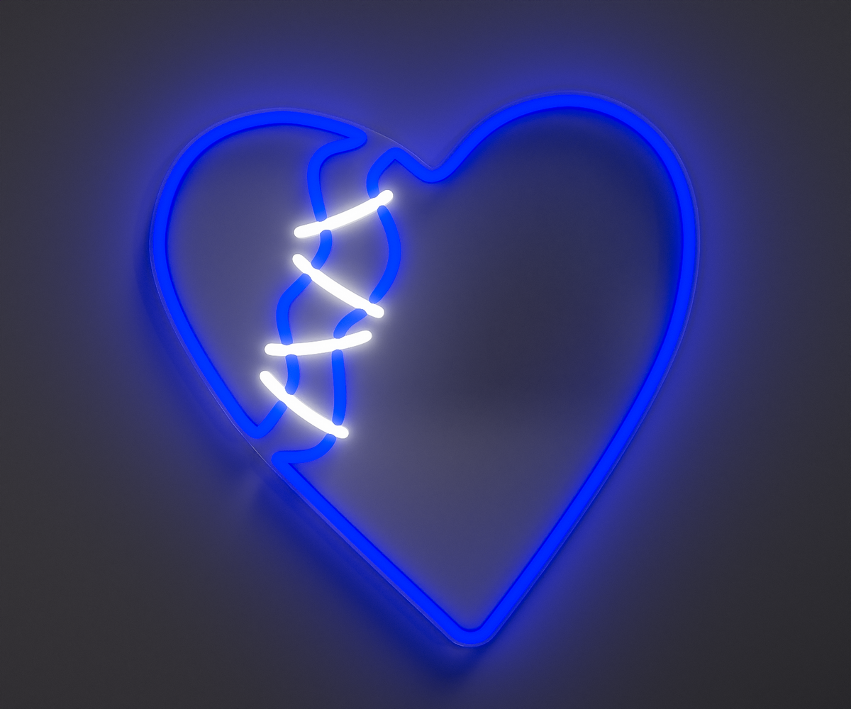 blue broken heart neon sign