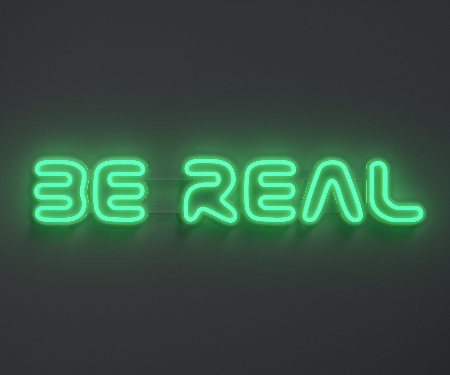 aquamarine neon sign that says be real