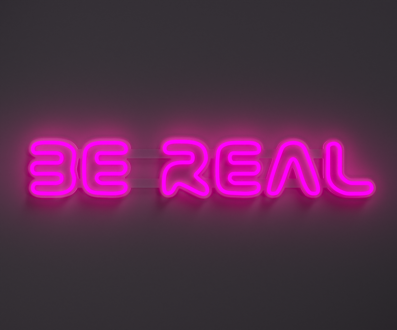 light pink neon sign that says be real