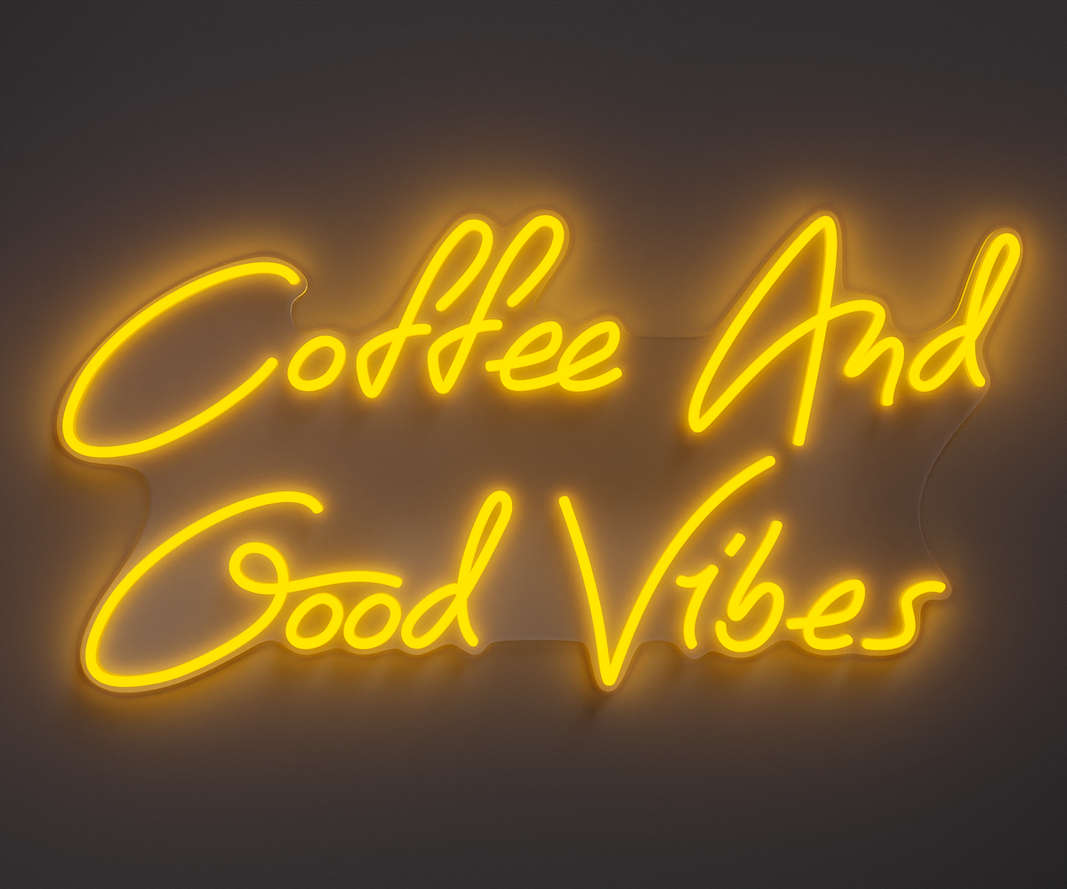 yellow neon sign that says coffee and good vibes