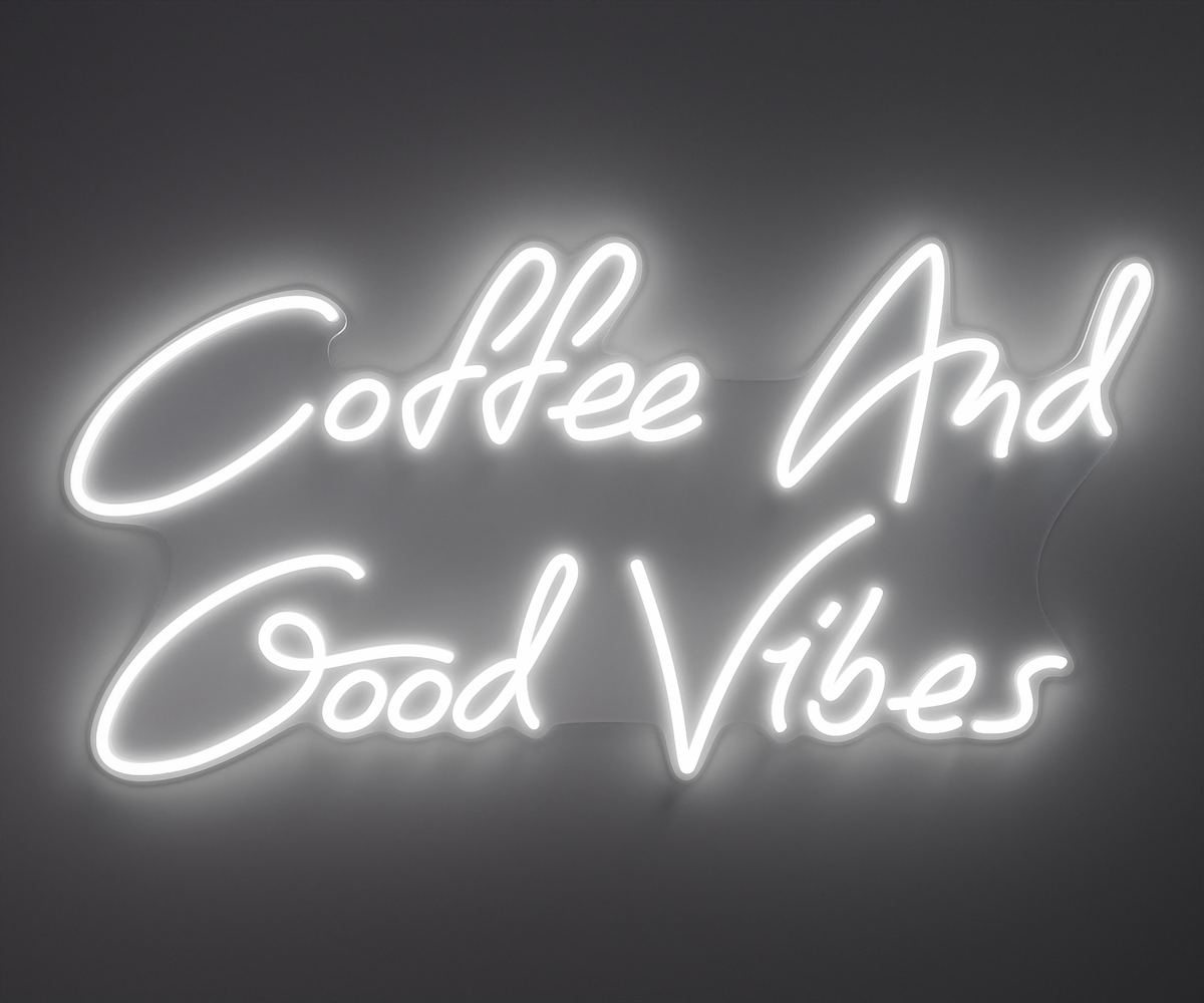 white neon sign that says coffee and good vibes