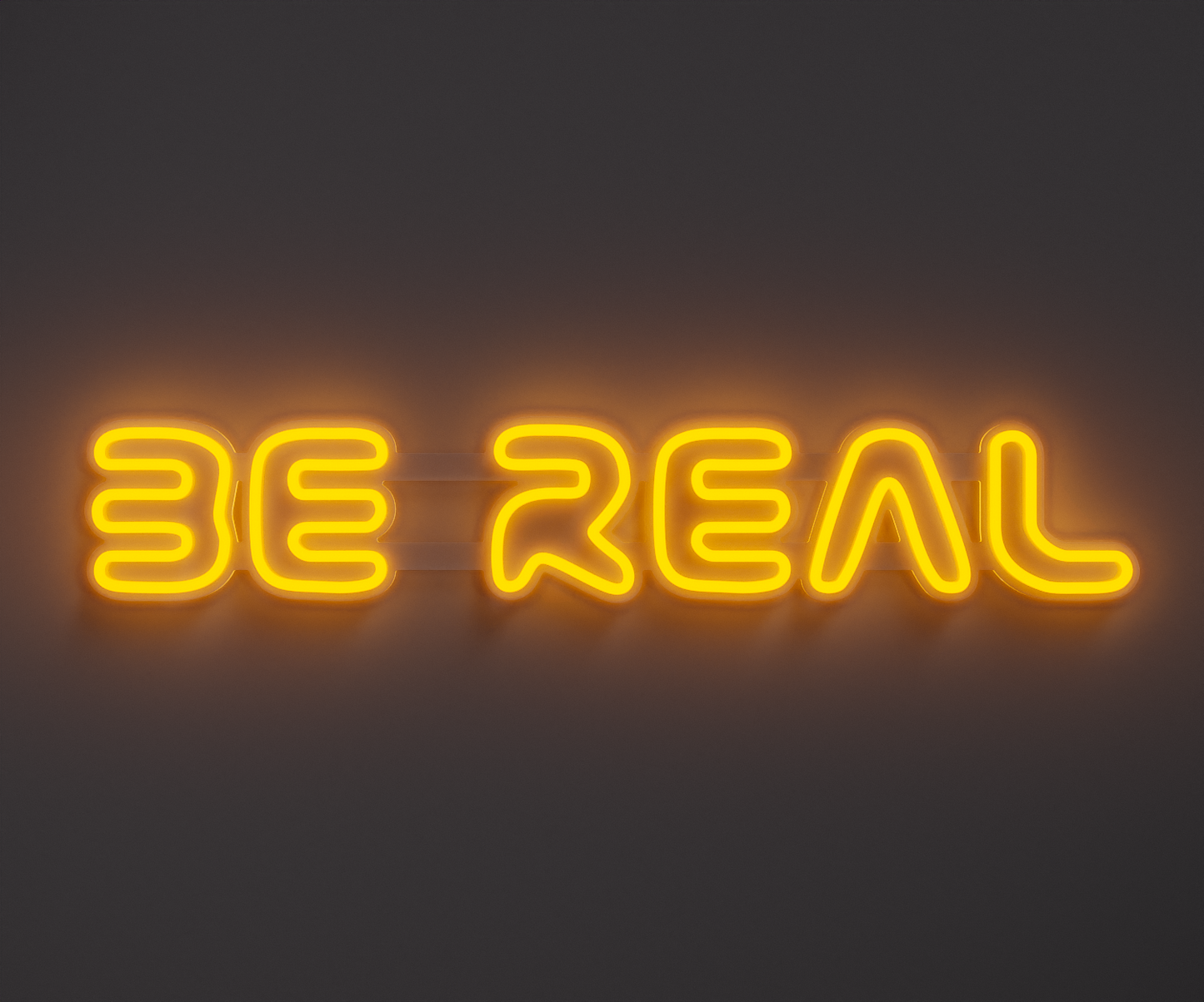 yellow neon sign that says be real