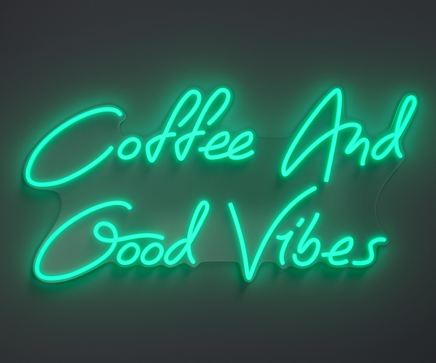 turquoise neon sign that says coffee and good vibes