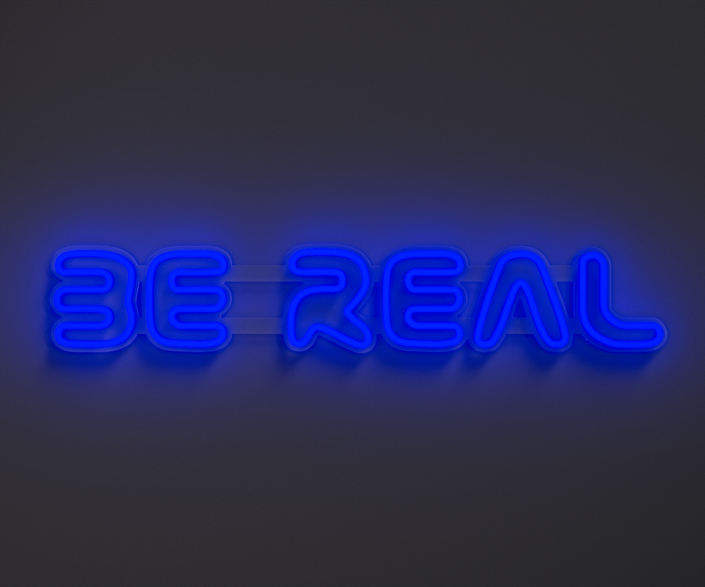 blue neon sign that says be real