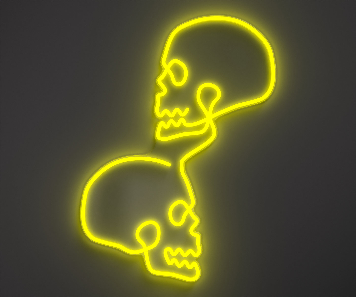 a bright yellow skull neon sign