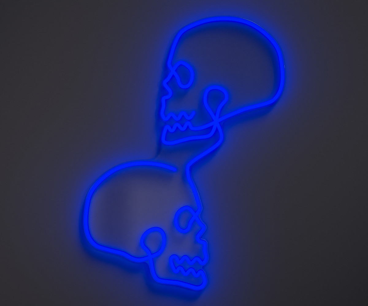 a blue skull neon sign