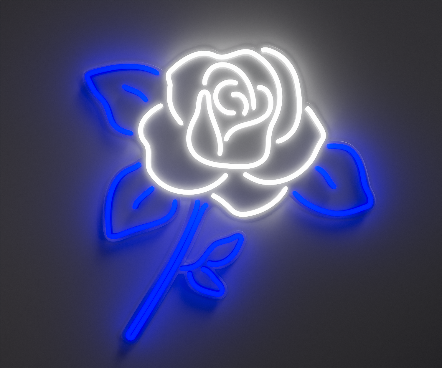 white and blue rose neon sign