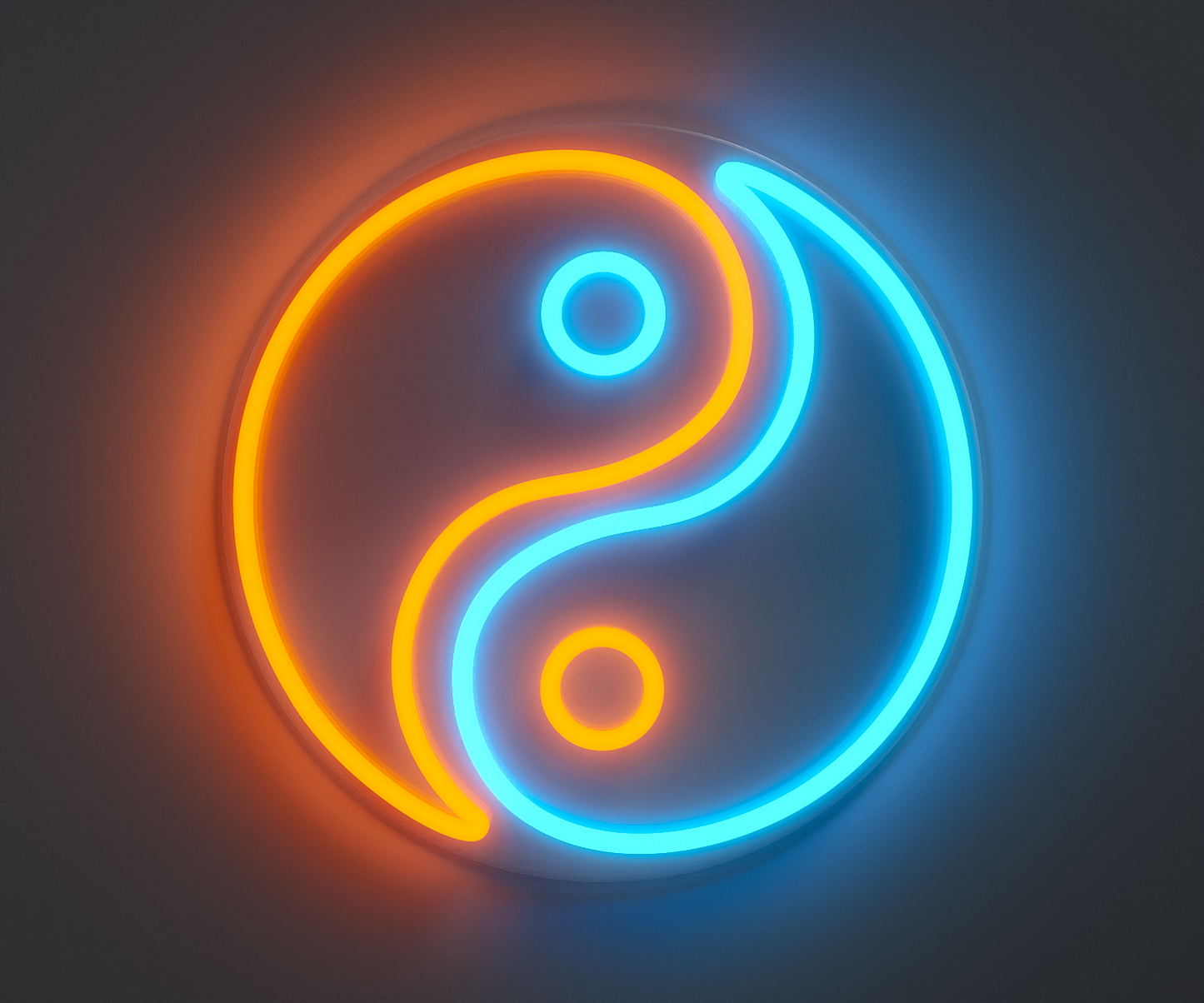 Yin Yang neon sign, orange and cyan
