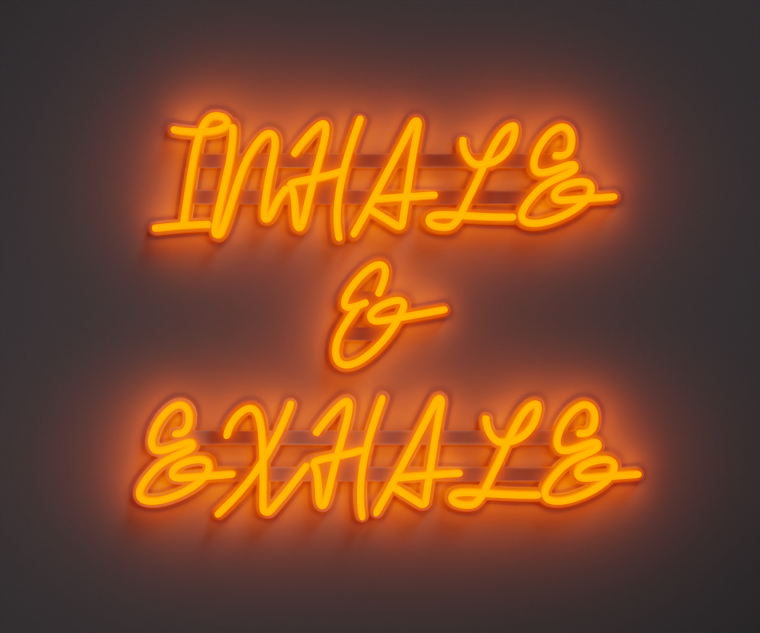 orange neon sign that says inhale and exhale