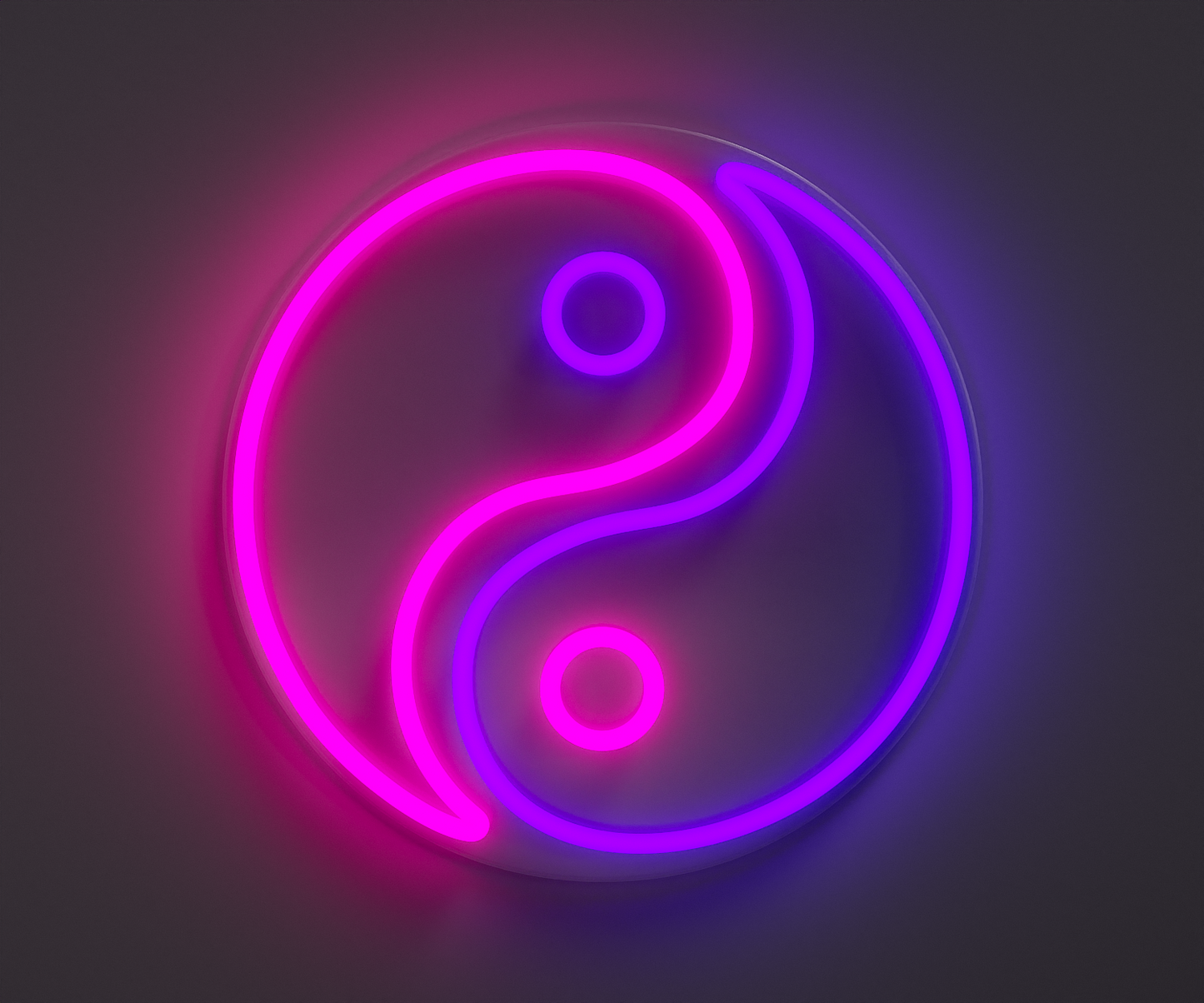 Yin Yang neon sign, light pink and purple