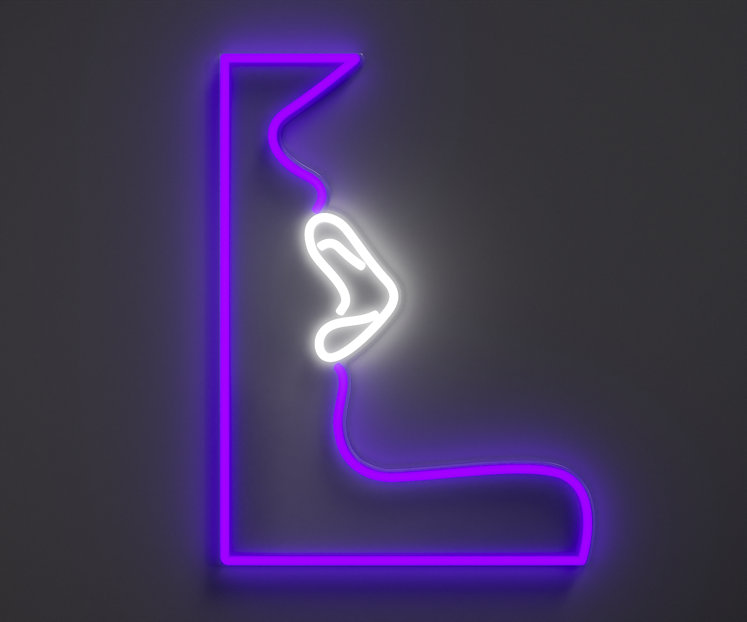 A neon sign of lips, purple and white