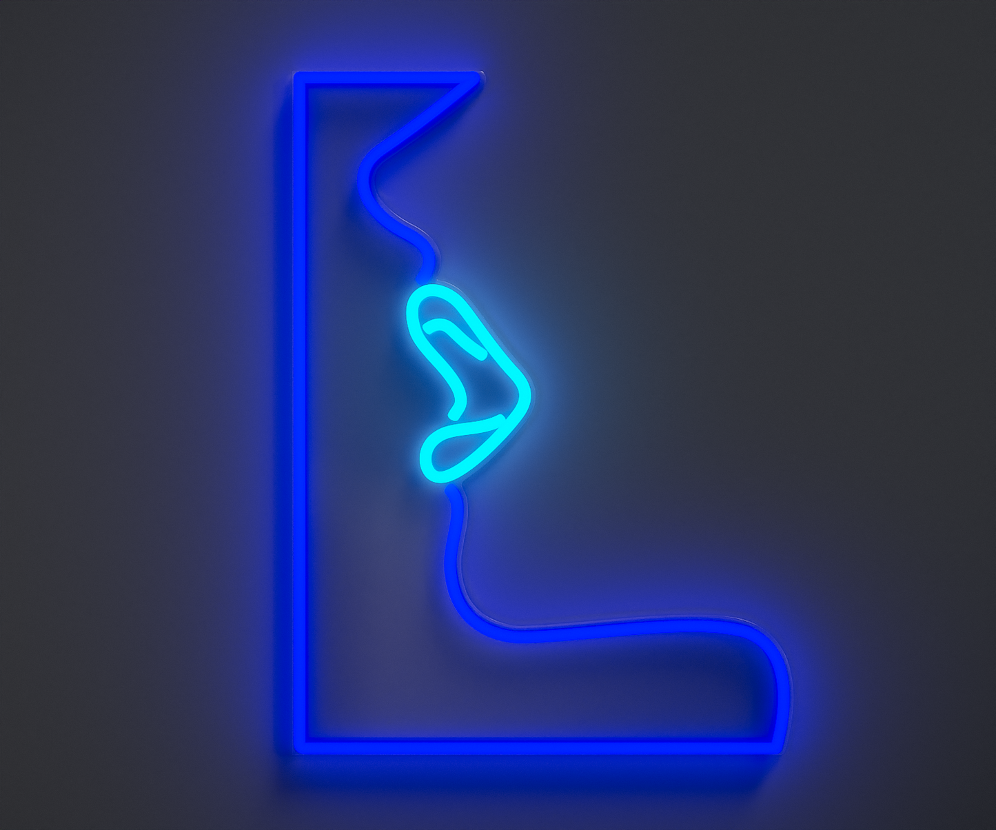 A neon sign of lips, blue and cyan