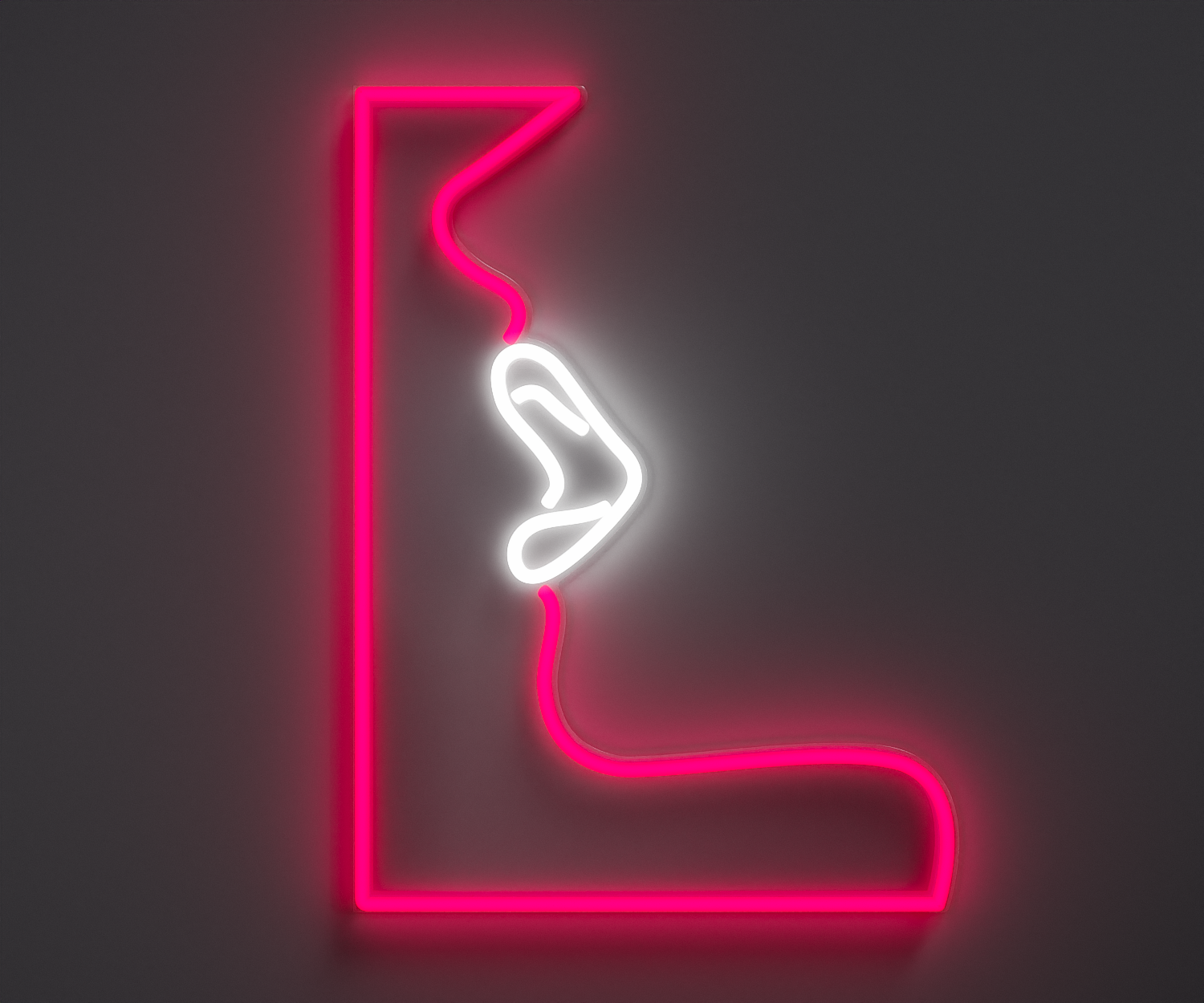 A neon sign of lips, pink and white