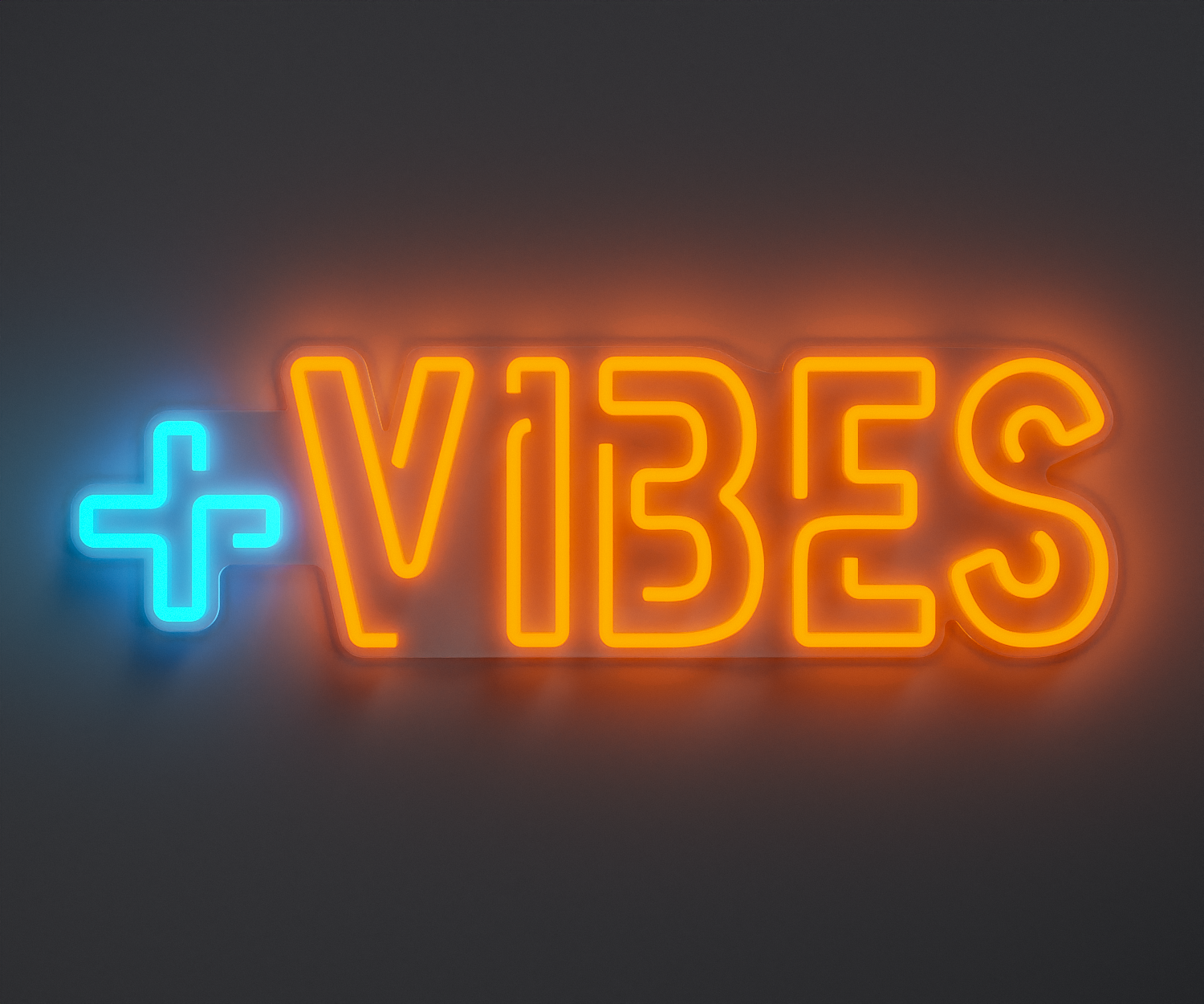 light blue and orange positive vibes neon sign