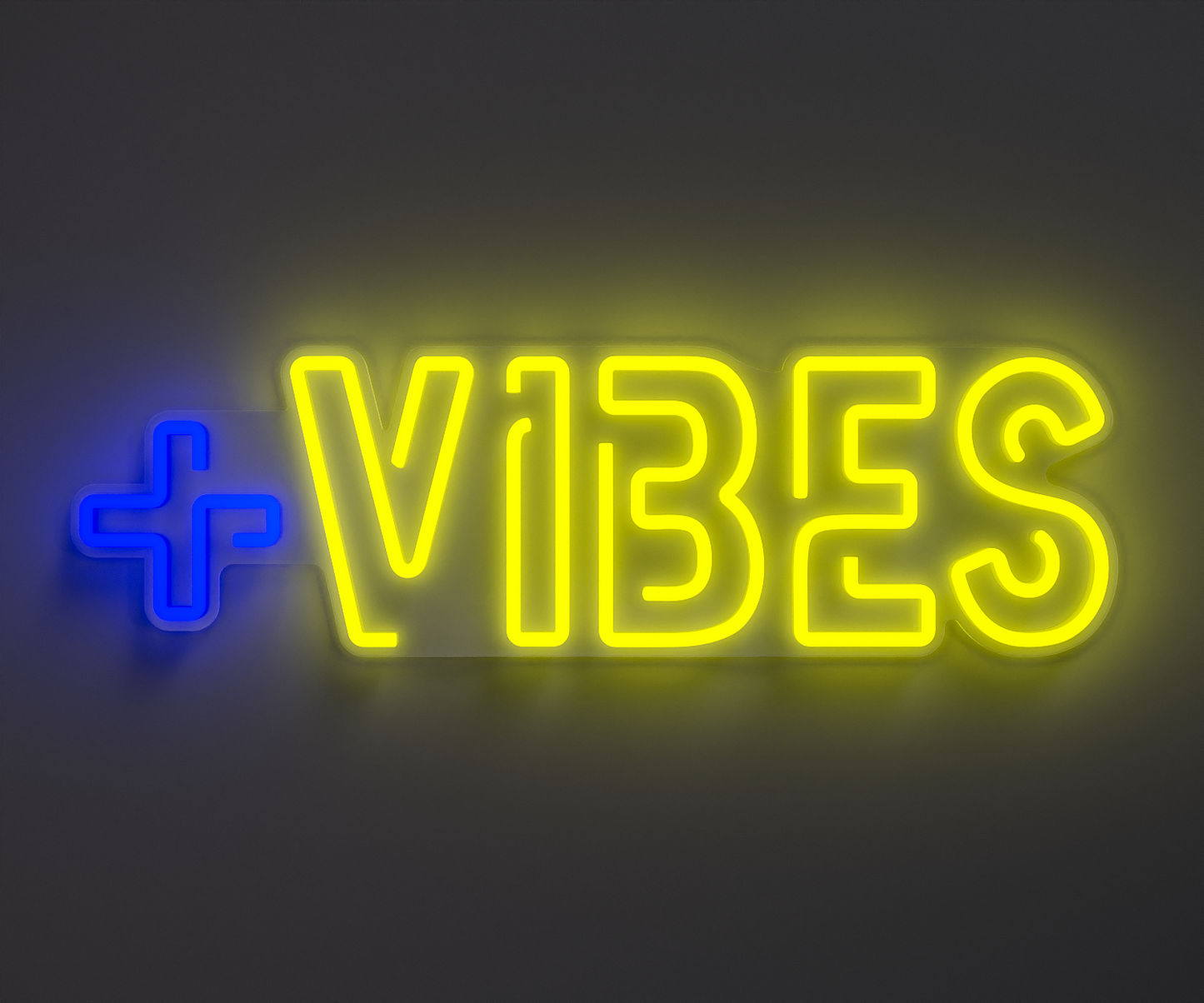 blue and bright yellow positive vibes neon sign