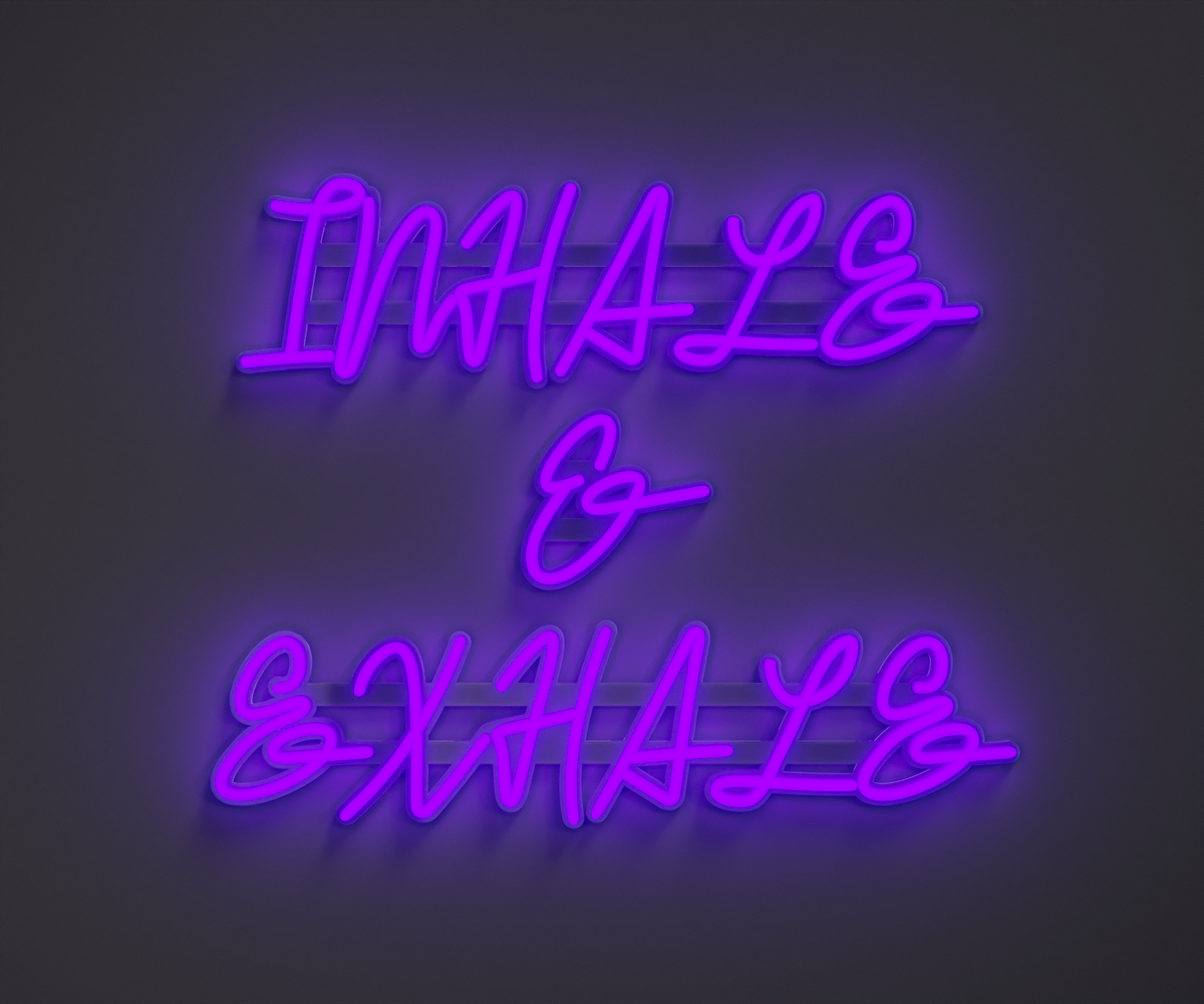 purple neon sign that says inhale and exhale