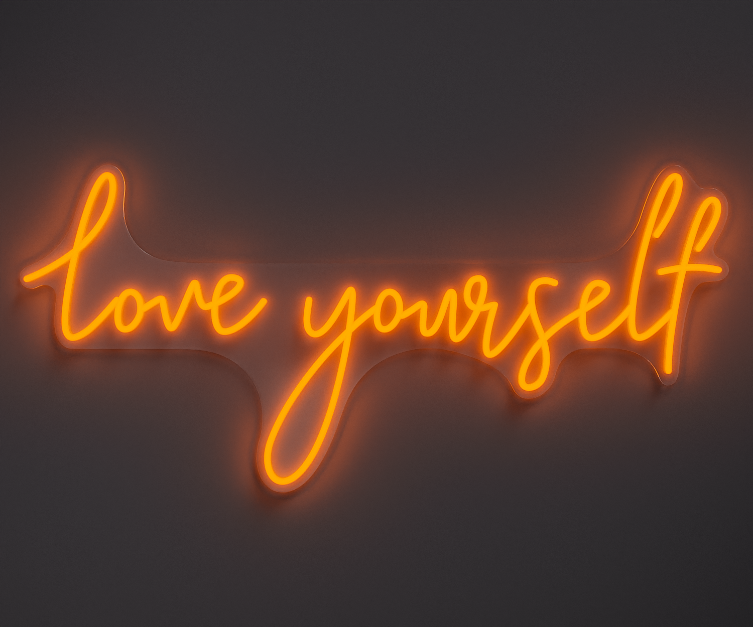 orange neon sign that says love yourself