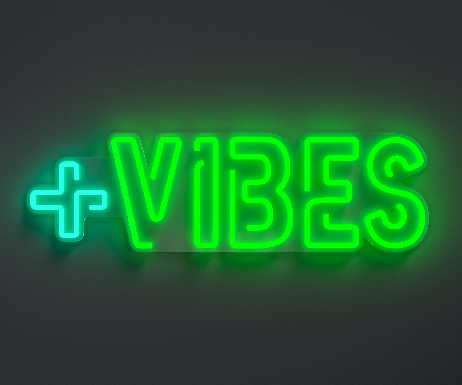 turquoise and green positive vibes neon sign