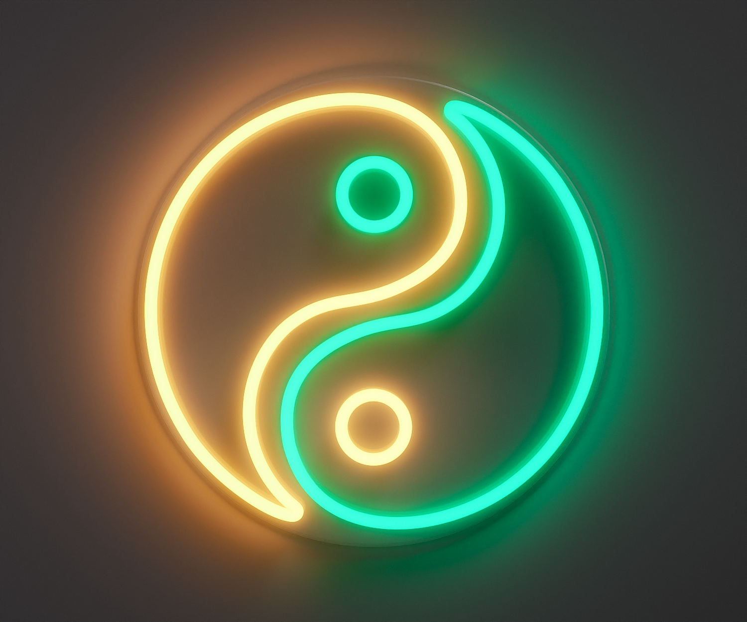 Yin Yang neon sign, warm white and turquoise