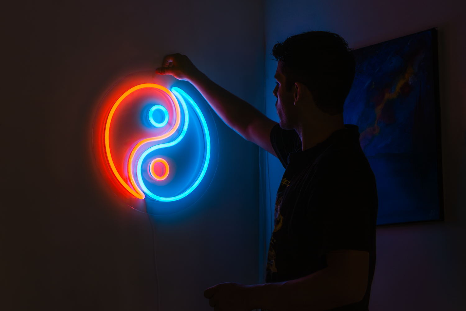 a yin and yang neon sign